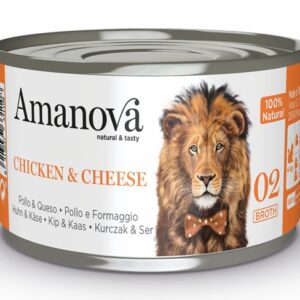 Amanova Cat Chicken & Cheese - kurczak i ser w bulionie puszka 70g [02]