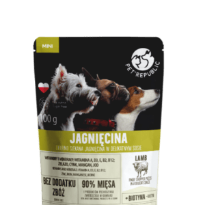 PetRepublic drobno siekane kawałki w delikatnym sosie - jagnięcina 100g dla psa