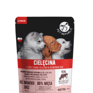 PetRepublic JUNIOR drobno siekane kawałki w delikatnym sosie - cielęcina 100g dla psa